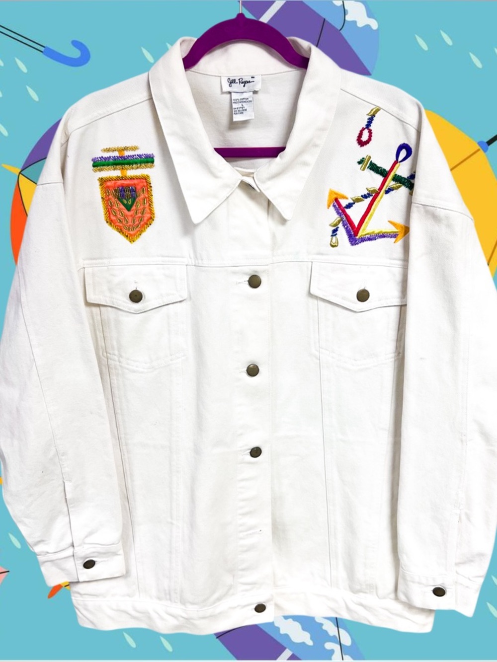 Vintage Jill Rogers yacht club ladies embroidered white jack